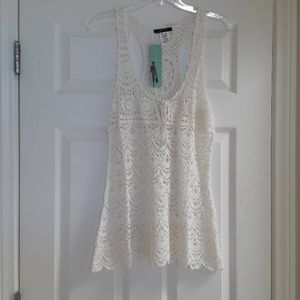 Ivory White Open Crochet Tank Top